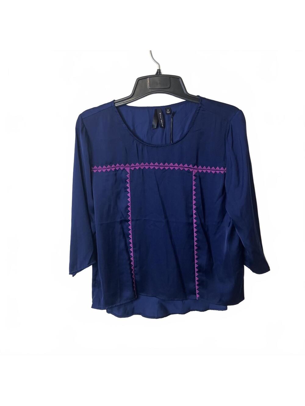 Willi Smith Navy Dark Academia Magenta Embroidery Flowy 3/4 Sleeve Womens Medium